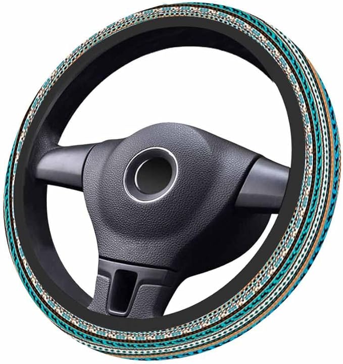 Tribal Ethnic Pattern with Horse Silhouette and Traditional Symbols Elastic Steering Wheel Cover Steering Wheel Cover Anti Slip Protective Case Universal Stretch Steering Protector