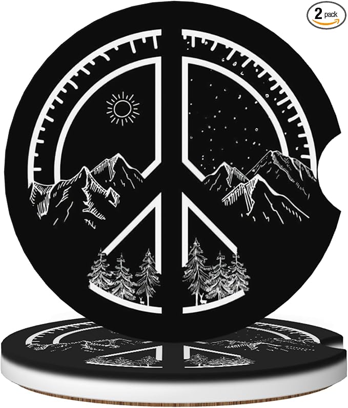 Absorbent Car Coasters for Cup Holders, 2 Pack Universal Anti Slip Ceramic Cup Coaster for Women Men 2.56 Inch Car Interior Accessories - Peace Mountain 017