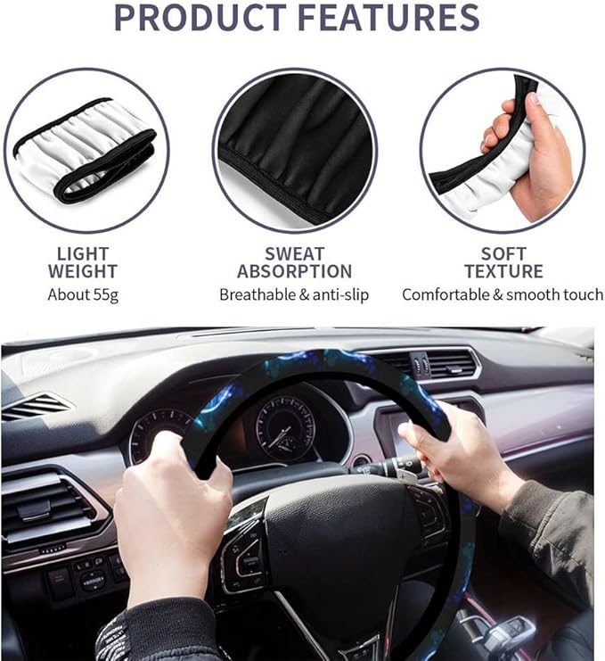 Swono Steering Wheel Covers Sea Turtle Blue Fantasy Ocean Sea Fish Turtle Non Slip Neoprene Car Wrap Cover Comfort Grip Stretch-On Automotive Steering Wheel Protector 15 Inch