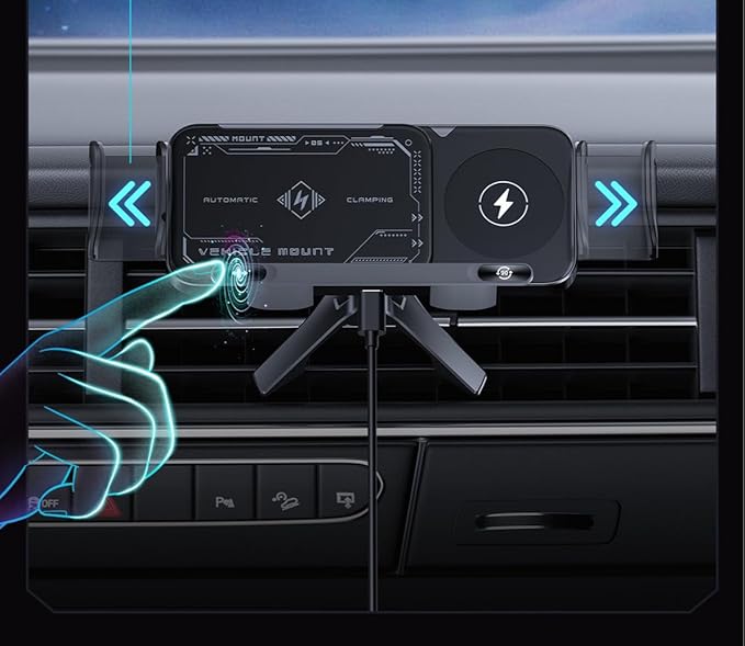 15W Fast Wireless Car Charger Mount with Auto Rotation, Hands-Free Phone Holder for Dashboard, Compatible with Most Phones (Black,Inverted Base)