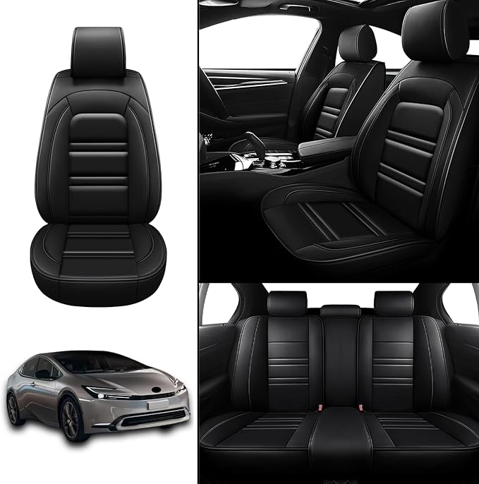 Seat Covers for Toyota Prius 2001-2025 | 5-Seats Leather Seat Covers, Easy to Install Automotive Seat Covers Full Set (Full Set, Black)