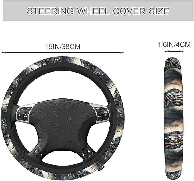 Owl Steering Wheel Covers Women Men Brown Feather Owl Misty Forest Wood Bird Universal Steering Wheel Cover for Women Men Car Accessories Elastic Stretch Steering Wheel Cover for Truck Auto