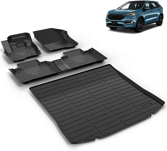 All Weather Car Floor Mats & Cargo Liner Set Fit for Ford Edge 2015-2024 & Ford Edge ST 2019-2024 Floor Liners Trunk Liner Edge Cargo Mat Accessories Black