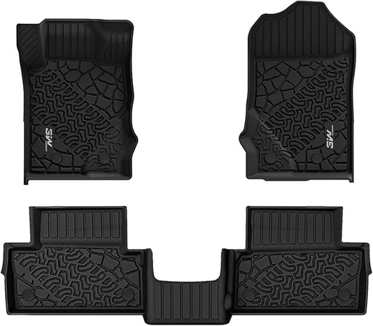 3W Floor Mats Fit for 2021 2022 2023 2024 2025 Ford Bronco 2 Door All Weather TPE Car Accessories Custom Fit Floor Liner 1st and 2nd Row Car Mats, Black (Not for Bronco Sport & Rubberized Floor)