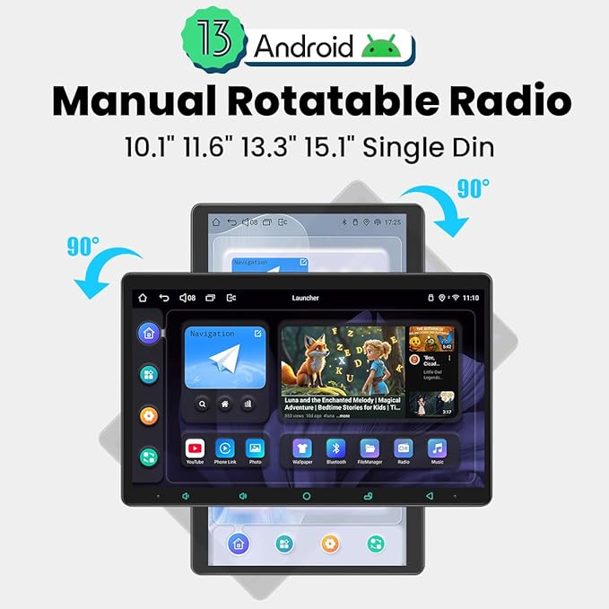JOYING Car Stereo 13.3 Inch Single Din Touchscreen Radio with CarPlay & Android Auto, Manual Rotated Android 13 Head Unit with AM/FM Radio, Bluetooth 5.0, Mirror Link(JY-UTS13N8-MR)