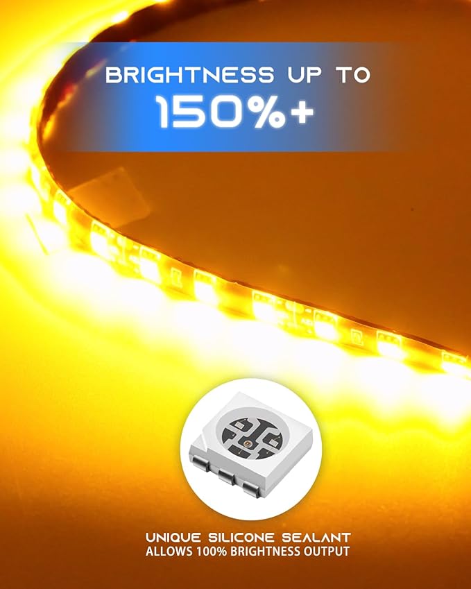 12V Led Light Strip 18" Connectable Amber LEDs Strip Lights for Car Motorcycle Golf Cart Automotive Trucks Boat Marine Waterproof Amber Led Strip, 4Pack