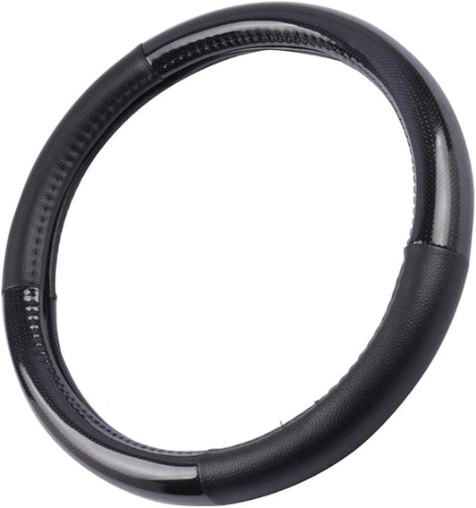 Motor Trend Ergonomic Grip Leather Steering Wheel Cover Non Slip Protector for Small Size Steering Wheels in Cars SUVs Vans 13.5"-14.5", Carbon Fiber Synthetic Leather, Car Steering Wheel Cover, Black