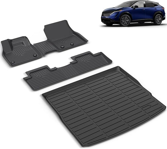 All Weather Car Floor Mats & Cargo Liner Set Fit for Nissan Ariya 2023 2024 2025 Floor Liners Trunk Liner Ariya Cargo Mat Accessories Black