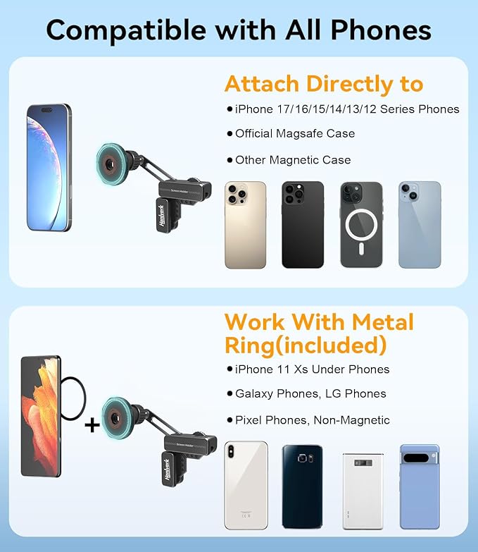 Wireless Charger Phone Mount,Screen Clip Phone Holder,Magnetic Car Charger Mount for Tesla Model 3/Y/S/X/Cybertruck,Cellphone Holder for MagSafe for iPhone 17 16 15 14 Series,and More(Charging Model)