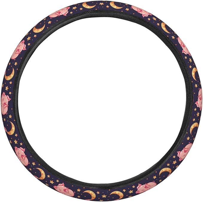 Sleeping Cut Pig Moon Steering Wheel Covers Anti-Slip Elasticity Car Accessories Steering Wheel Protector Universal 15 Inch for Cars SUV Vehicle Truck