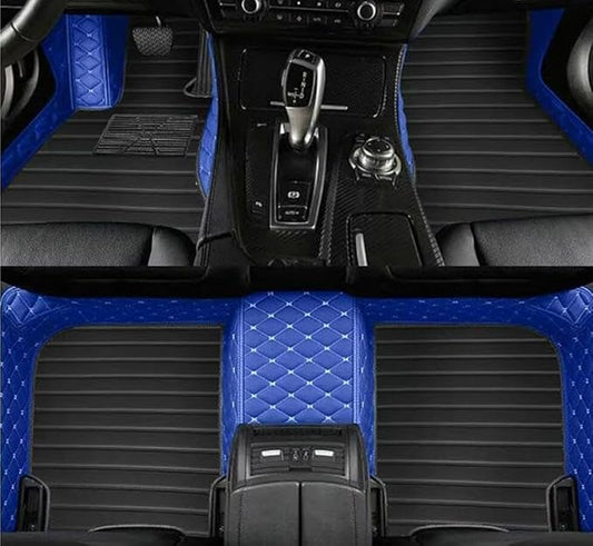 Errva Custom Personalized Floor Mats for Cars，Luxury Full Coverage All Weather Car Floor Mats，Anti-Slip Leather Car Mat Set ，Custom Floor Mats for 98.99% of Cars, Trucks & SUVs (Blue black3)