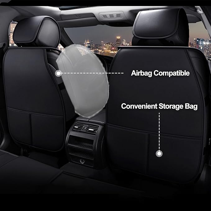 otoez Car Seat Covers Full Set, 5 Seats Faux Leather Seat Covers for Cars, Waterproof Automotive Front & Rear Seat Cushion Protector Interior Covers for Most Cars Sedans Trucks SUVs, Black & Red