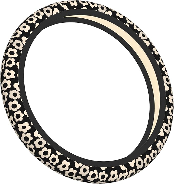 White Flower Cute Steering Wheel Cover for Women, Universal 15 inch Breathable Anti Slip Steering Wheel Covers for Cars, Auto, SUVs