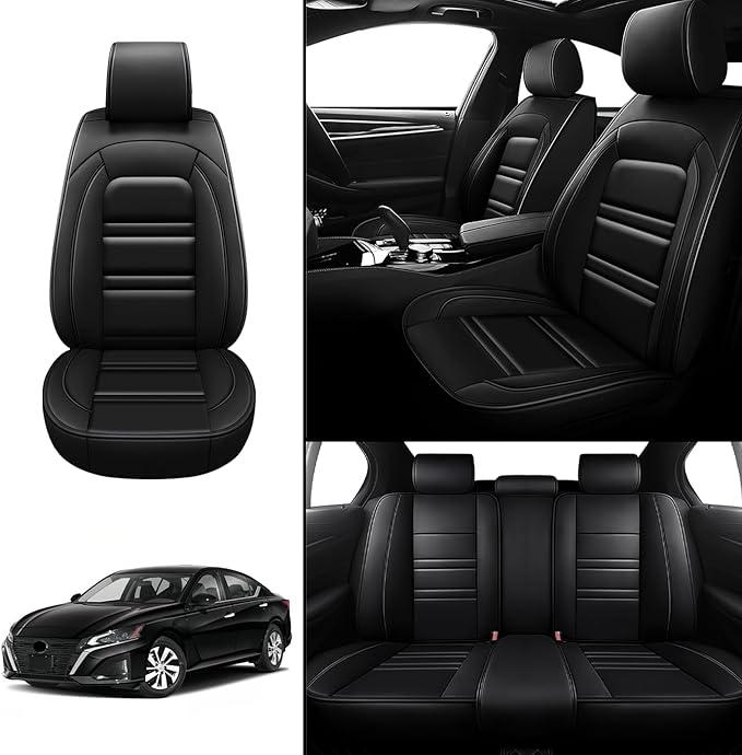 Seat Covers for Nissan Car Altima 1998-2025 | 5-Seats Leather Seat Covers, Easy to Install Automotive Seat Covers Full Set (Full Set, Black)