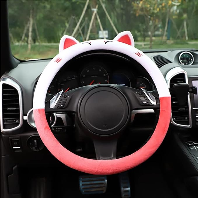 Anime Steering Wheel Cover Women Cute Cartoon Cat Lucky Steering Wheel Protector 15inch
