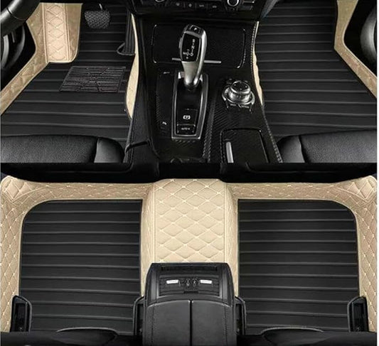 Errva Custom Personalized Floor Mats for Cars，Luxury Full Coverage All Weather Car Floor Mats，Anti-Slip Leather Car Mat Set ，Custom Floor Mats for 98.99% of Cars, Trucks & SUVs (Light Beige Black)