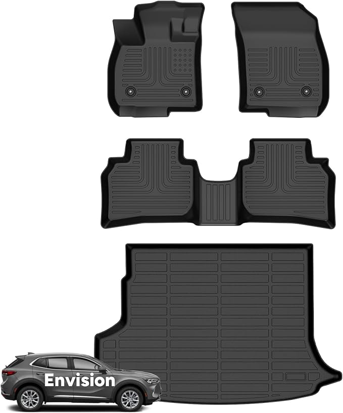 Wayhigh-All Weather Floor Mats and Cargo Mat Set Fit for 2021-2024 2025 Buick Envision TPE Car Mats Waterproof Heavy Duty Rubber Floor Liners for Envision Accessories