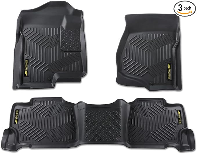 PIT66 Floor Mats Cargo Liners Compatible with Chevy Silverado & GMC Sierra 1500 Crew Cab 2007-2013, Fit Silverado & Sierra 2500 3500 07-14 (Heavy Duty) All Weather TPE Trunk alfombras para carro