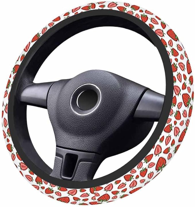 Strawberries Car Steering Wheel Cover Pink Half Strawberries and Red Strawberries Steering Wheel Cover Car Decor Suitable for Most Vehicles Including Trucks and SUV
