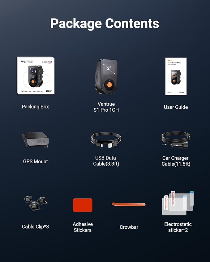 Vantrue S1 Pro Dash Cam Front STARVIS 2, 2.7K Mini Dash Camera for Cars, ADAS, App Control, Built-in WiFi GPS, G-Sensor, Loop Recording, Night Vision, 24H Parking Mode, 158°, 2" IPS, Support 1TB Max