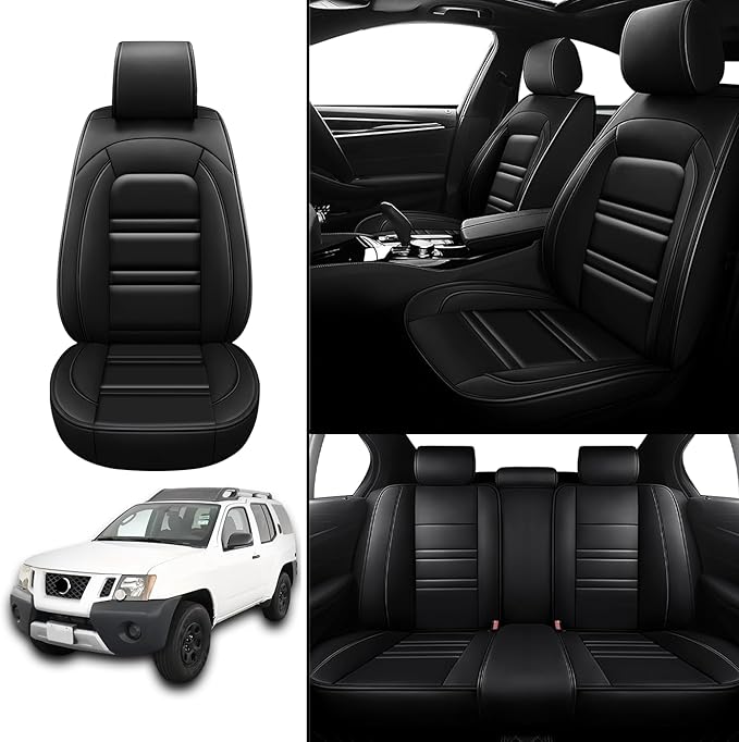 Seat Covers for Nissan Car Xterra 2000-2015 | 5-Seats Leather Seat Covers, Easy to Install Automotive Seat Covers Full Set (Full Set, Black)