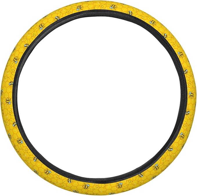 Dujiea Cute Bees and Honeycombs Elastic Stretch Steering Wheel Cover, Anti-Slip and Durable Car Steering Wheel Accessories for Women Men, 15 Inch Universal Fit Car, Truck, SUV