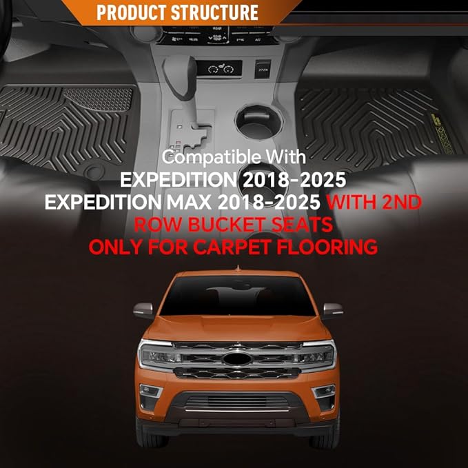 ANDPLAY Floor Mats Liners 5PCS Compatible with Ford Expedition/Ford Expedition Max 2018-2025 1st & 2nd & 3rd Row Truck Mat TPE All Weather Protection Black Floor Liners alfombras para carro