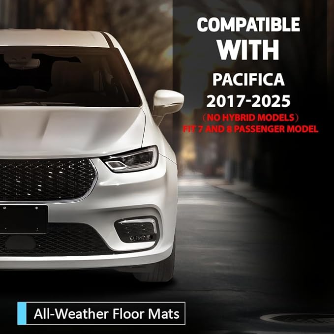 Floor Mats Compatible with Chrysler Pacifica 7 & 8 Passenger 2017-2025 (Not Fit Hybrid Model) 4PCS TPE Cargo Liners All Weather Protection Accessories