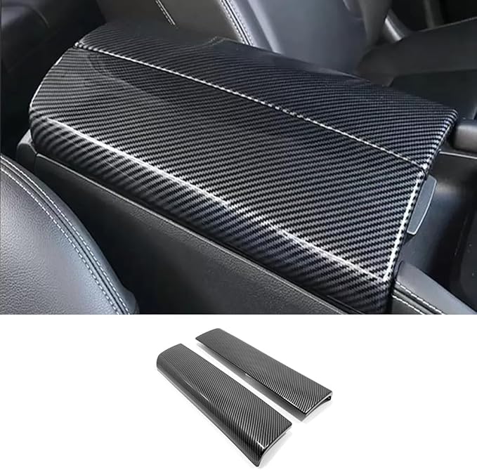 Auto Parts Compatible with Nissan New Rogue 2021 2022 2023 2024 2025Inner Center Console Armrest Box Cover Trim Protector Cap (Carbon Fiber Pattern) ABS 2PCS