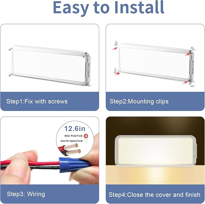 Miady RV LED Interior Light 1500 Lumen 16.5" x 6.3", Thin 12Volt Ceiling Lights with 5 Levels of Dimming and 3 Color Temperature 3500-6500K Switches, for Car/Trailer/Camper/Boat, Pack of 2 (White)