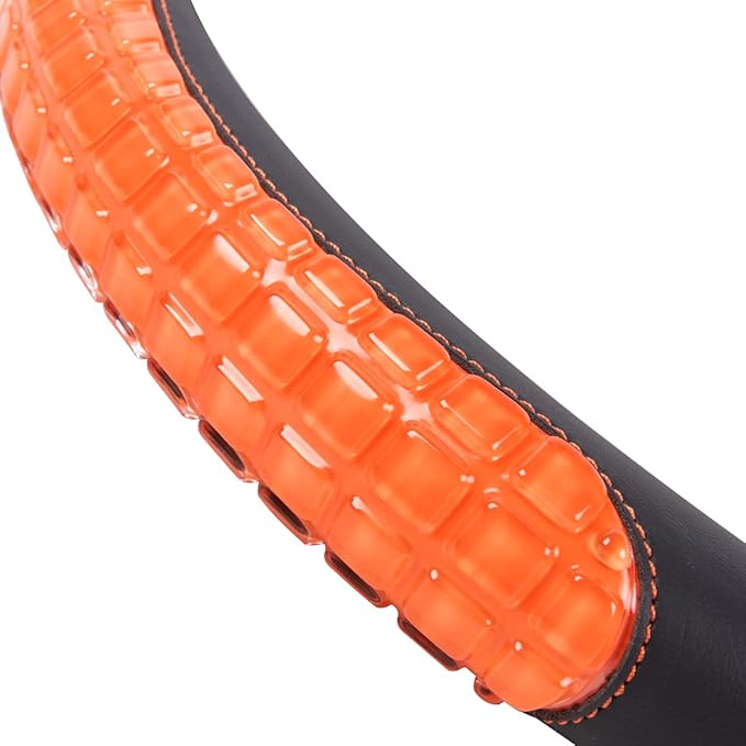 Flying Banner car Steering Wheel Cover Gel Massage Velvet Cool Warm Universal Size 15 inches SUV Truck Anti Slip Odorless Summer Winter (Black Orange, Gel Massage)