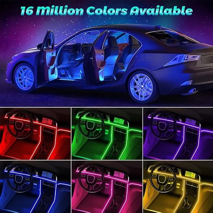 Car LED Interior Strip Lights, TEKSHINNY RGB Car Interior LED Light Wireless APP and Remote Control, 5 in 1 Ambient Lighting Kit with 236 Inches Fiber Optic, EL Wire Lights for Car Inside