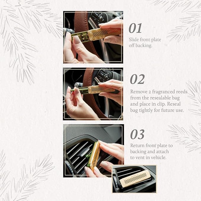 Thymes Frasier Fir Car Diffuser Refills - Includes 4 Car Air Freshener Diffuser Reeds - Long-Lasting Air Freshener (Refills Only)