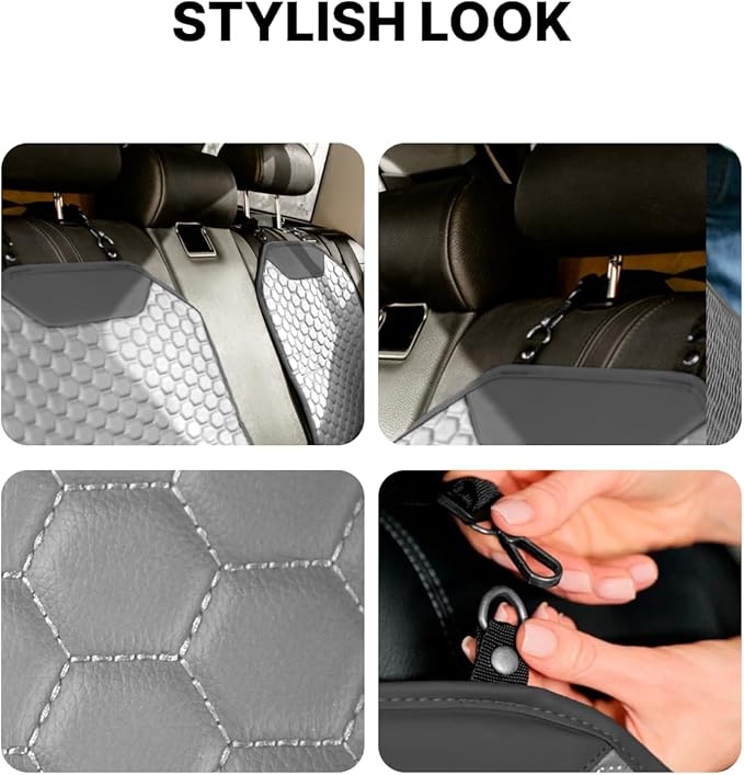 Owleys 2-in-1 Car Interior Guard Bundle | Eco Leather Seat Covers | Kick Mat and Protector | Premium Waterproof Road Trip Child Shield | Holiday for SUV Sedan Truck | Luxury Gray