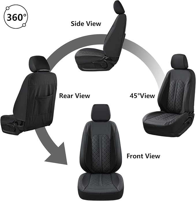 Truckiipa Custom for Chevy Silverado Seat Covers 1500 Full Set Leather Seat Covers Fit for 2014-2018 Chevy Silverado GMC Sierra 1500, 2015-2019 2500HD 3500HD Double Crew Extended Cab, Full Set, Black