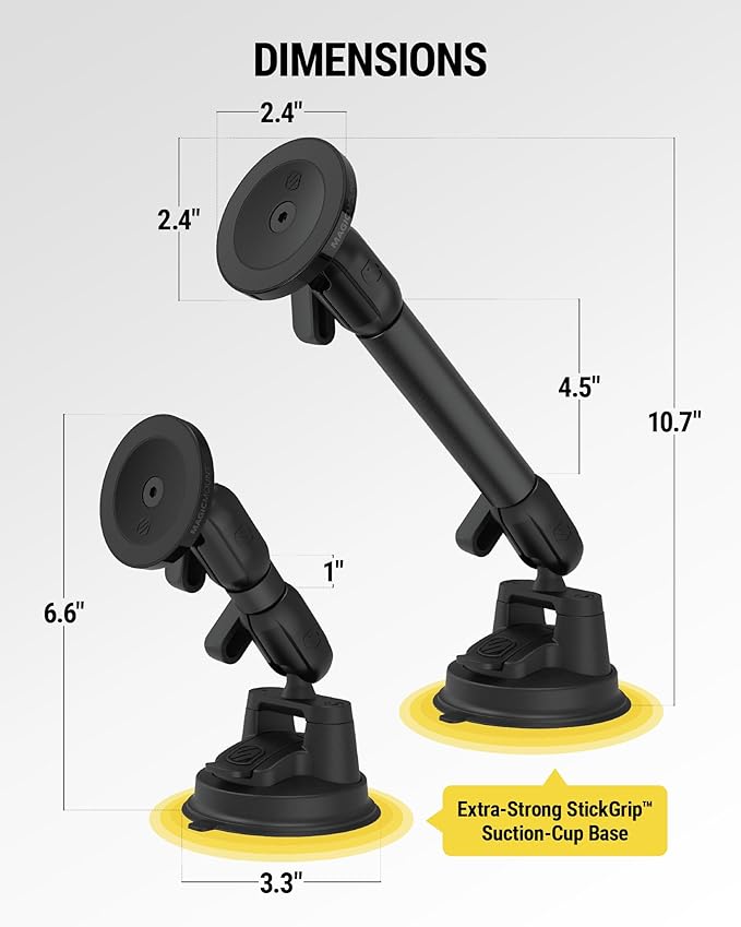 Scosche Extra-Strong Magnetic Cell Phone Car Mount/Tablet Holder for Truck, Semi, & Car, Heavy Duty MagSafe Suction Mount for Dashboard/Windshield Compatible with MagSafe, iPhone, Android & iPad