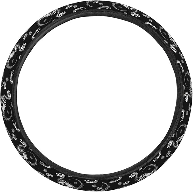 Dinosaur Skeleton Skull Steering Wheel Covers Anti-Slip Elasticity Car Accessories Steering Wheel Protector Universal 15 Inch for Cars SUV Vehicle Truck