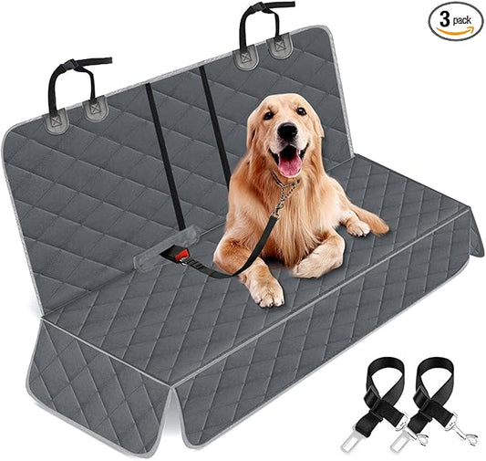 Dog Car Cover for Back Seat Pet Protector Waterproof Bench Car Seat Cover, Nonslip Rear Seat Cover fits Middle Armrest for Most Cars Trucks SUVs - Grey