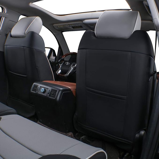 EKR Custom Fit Tacoma Front Car Seat Covers for Select Toyota Tacoma 2016 2017 2018 2019 2020 2021 2022 2023 Double Cab/Access Cab - Front Row Only, Leather(Black/Gray)