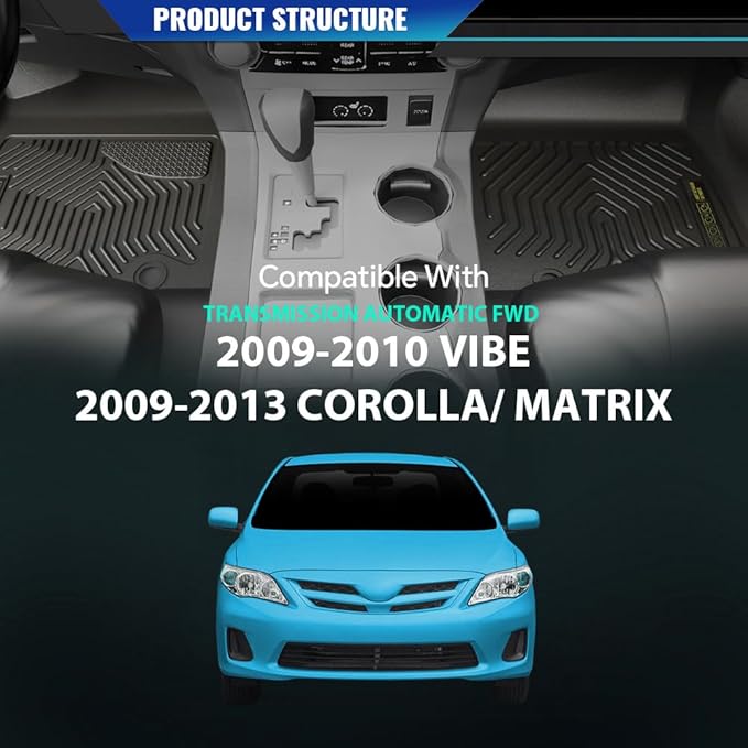 DOTCOM TPE Floor Mats Fit Toyota Corolla Matrix 2009-2013/Fit Pontiac Vibe 2009-2010 Transmission Automatic FWD, All Weather Protection 1st & 2nd Row Floor Liner Accessories,alfombras para carro 3PCS