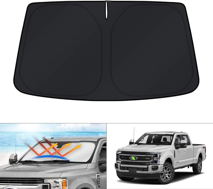 KUST Windshield Sun Shade Custom Fit for 2017-2024 2025 2026 Ford Super Duty F250 F350 F450 F550 Window Accessories Shade Windshield Foldable Heat Shield Block UV Rays