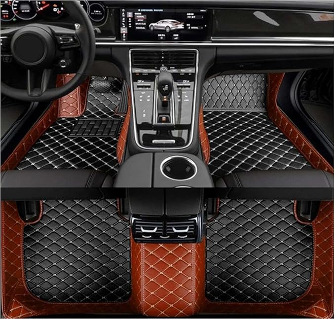 Errva Custom Personalized Floor Mats for Cars，Luxury Full Coverage All Weather Car Floor Mats，Anti-Slip Leather Car Mat Set ，Custom Floor Mats for 98.99% of Cars, Trucks & SUVs (Brown Black 3)