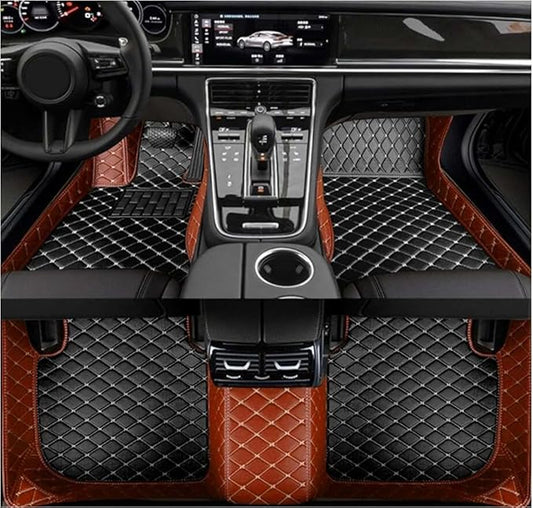 Errva Custom Personalized Floor Mats for Cars，Luxury Full Coverage All Weather Car Floor Mats，Anti-Slip Leather Car Mat Set ，Custom Floor Mats for 98.99% of Cars, Trucks & SUVs (Brown Black 3)