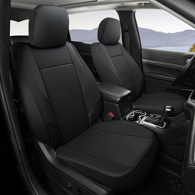 GIANT PANDA Front Car Seat Cover for Jeep, Leather Bucket Seat Covers Custom Fit Jeep Grand Cherokee Wrangler Compass Gladiator Wagoneer Renegade Liberty Patriot (Black)