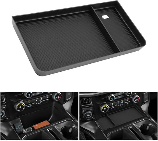 LUWU Center Console Organizer for 2021-2024 2025 Ford F150 & 2022-2024 F150 Lightning XLT Hidden Storage Tray 2025 F150 Accessories w/USB Hole (Fits into The Open Pocket in Front of The Shifter)