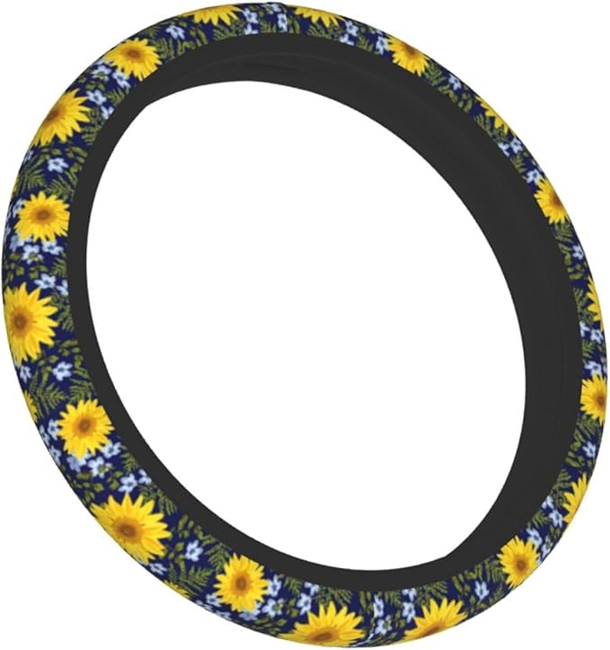 Sunflower Steering Wheel Cover with 2 Car Coasters Non Slip Neoprene for Women Men Universal 15 Inch