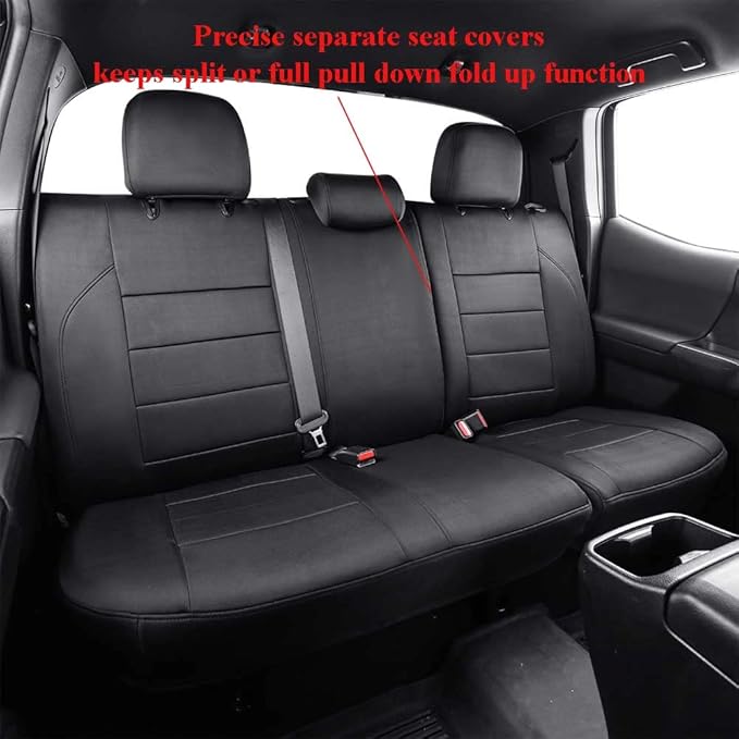 EKR Custom Fit Tacoma Rear Neoprene Car Seat Covers for Select Toyota Tacoma 2016 2017 2018 2019 2020 2021 2022 2023 Double Cab/Crew Cab - Second Row Only,Neoprene (Black)