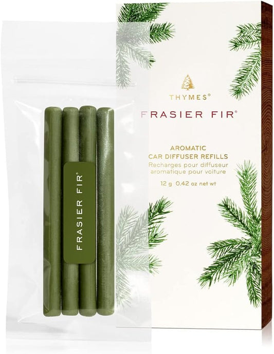 Thymes Frasier Fir Car Diffuser Refills - Includes 4 Car Air Freshener Diffuser Reeds - Long-Lasting Air Freshener (Refills Only)
