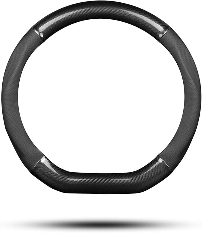 Ergocar Car Steering Wheel Cover Non-Slip Car Steering Wheel Protector Sport D-Shape Carbon Fiber & PU Leather Universal for Diameter 38cm(15") (Black)