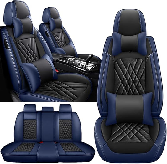 Seat Covers Fit for Toyota Corolla 2015-2026 Leather Car Seat Cover, Stylish Waterproof Breathable Easy to Install Airbag Compatibility, Auto Interior Accessories(5 Seat with Pillow,Black Blue)
